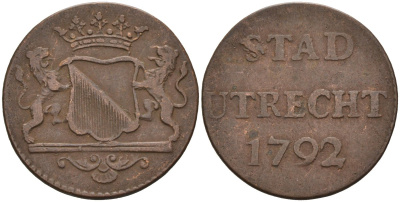 Утрехт (Utrecht), Нидерланды 1 дуит 1792 KM 91 медь 4577-255