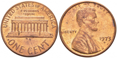 США 1 ЦЕНТ 1973 D, ЛИНКОЛЬН KM 201 медь цинк UNC 3309-255
