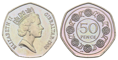 Гибралтар 50 пенсов 1988 KM 17 медно-никель UNC 4667-516