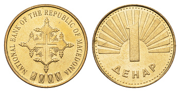 Македония 1 денар 2000 год-тип KM 27 латунь UNC 4688-744