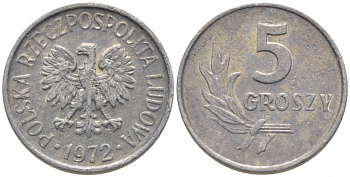 ПОЛЬША 5 ГРОШЕЙ 1972 MW KM А46 алюминий 112-368
