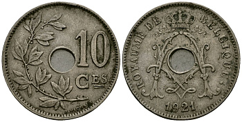 Бельгия 10 сантимов 1921 Belgique KM 85 медно-никель 4172-853