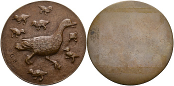 ЕВРОПА МЕДАЛЬ 1972 УТКА С УТЯТАМИ, МЕДАЛЬЕР G.B., ДИАМЕТР 59 ММ. ВЕС 53,5 ГР. бронза 1097-2-23