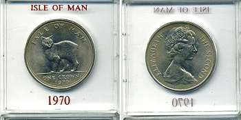 Остров Мэн 1 крона 1970 кошка Мэна, в оригинальной пластиковой коробке KM 18 медно-никель UNC 6-6-1-27