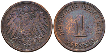 Германия 1 пфенниг 1901 A KM 10, J. 10 медь 4594-1242