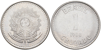 Бразилия 1 крузадо 1988 KM 605 нержавеющая сталь 219-435