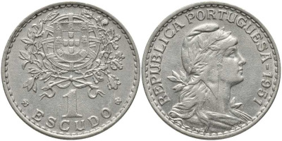 ПОРТУГАЛИЯ 1 ЭСКУДО 1951 ГОЛОВА СВОБОДЫ ВПРАВО КМ 578 медно-никель 202-351