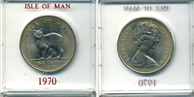 Остров Мэн 1 крона 1970 кошка Мэна, в оригинальной пластиковой коробке KM 18 медно-никель UNC 6-6-1-27