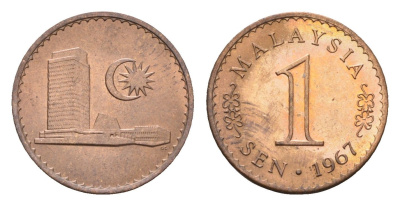 Малайзия 1 сен 1967 KM 1 бронза UNC 4588-369