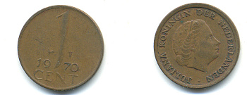 НИДЕРЛАНДЫ 1 ЦЕНТ 1970 ЮЛИАНА KM 180 бронза 83-943