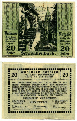 Шпиц-ан-дер-Донау 20 геллеров 1920 30 сентября 1920, нотгельд, земля Нижняя Австрия бумага 2193-26-2-2