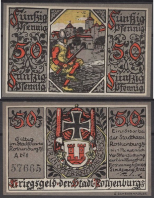 Ротенбург на Таубере 50 пфеннигов 1918 Grabowski R48.1d бумага UNC (пресс) 2193-46-3-1