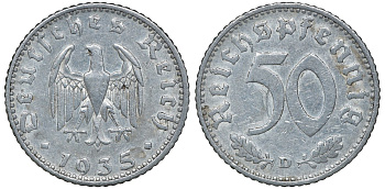 Германия 50 рейхспфеннигов 1935 D KM 87, J.368 алюминий 72-1242