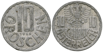 Австрия 10 грошей 1966 KM 2878 алюминий 4135-242