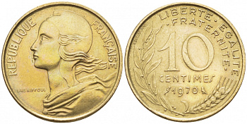 ФРАНЦИЯ 10 САНТИМОВ 1970 ТИП MARIANNE KM 929 медь алюминий никель 112-543