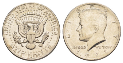 США 1/2 доллара (50 центов) 1971 Джон Кеннеди KM 202b медь плакированная медно-никелем aUNC 4131-741