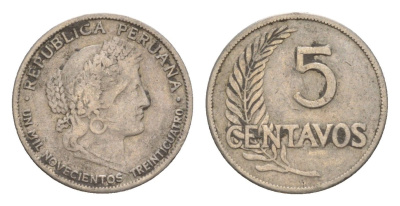Перу 5 сентаво 1934 KM 213 медно-никель 4649-745