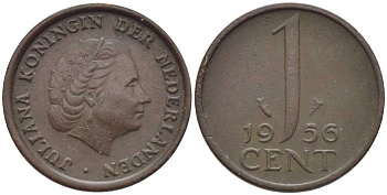 НИДЕРЛАНДЫ 1 ЦЕНТ 1956 ЮЛИАНА KM 180 бронза 206-922