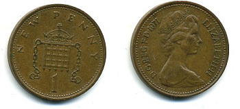 Великобритания 1 пенни 1971 Елизавета II (1952-2022) KM 915, Spink 4237 (B1) бронза 37-263