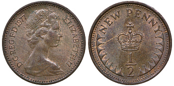 Великобритания 1/2 пенни 1977 Елизавета II (1952-2022) KM 914, Spink 4239 бронза 72-1637