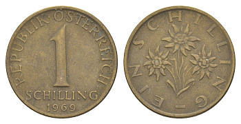 Австрия 1 шиллинг 1969 KM 2886 алюминиевая бронза 4561-343