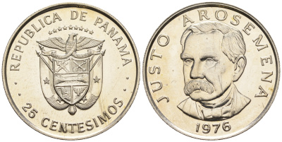 Панама 25 сентесимо 1976 Хусто Аросемена KM 37.1 медь плакированная медно-никелем  UNC  M30-15