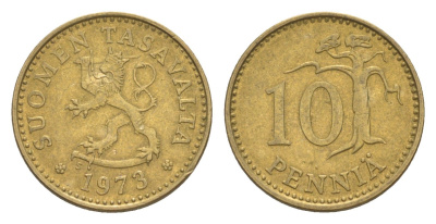 Финляндия 10 пенни 1973 KM 46 алюминиевая бронза 4647-333