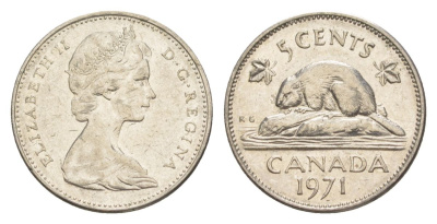 Канада 5 центов 1971 Елизавета II (1952-2022), бобр KM 60.1 никель 4630-718