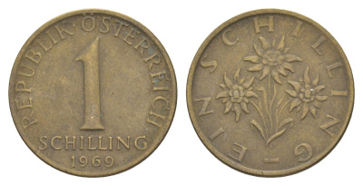 Австрия 1 шиллинг 1969 KM 2886 алюминиевая бронза 4561-343