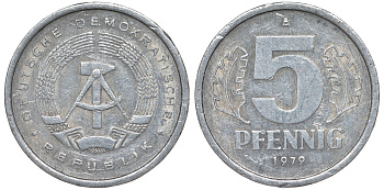 ГДР 5 ПФЕННИГОВ 1979 А алюминий 62-353