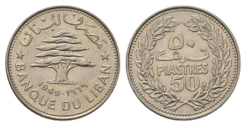 Ливан 50 пиастров 1969 кедровое дерево KM 28.1 никель UNC 4626-623