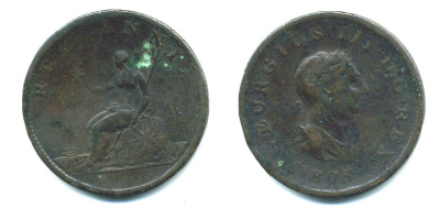 Великобритания 1/2 пенни 1806 Георг III (1760-1820) KM 662, Spink 3781 медь 4383-925