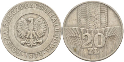 Польша 20 злотых 1973 монетный двор Кремница KM 67, Parchimowicz 245a медно-никель 4542-1211