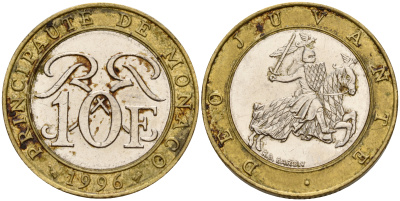 Монако 10 франков 1996 Ренье III (1949-2005) KM 163 биметалл  4601-832