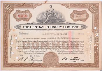 США 15 акций 1957 Центральной литейной компании   бумага   5547-6-2-1