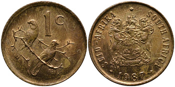 ЮАР 1 ЦЕНТ 1987 КАРПАТСКИЕ ВОРОБЬИ KM 82 бронза 4549-445