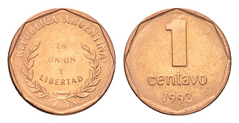 Аргентина 1 сентаво 1993 KM 113a бронза UNC 4664-214