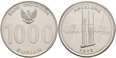 ИНДОНЕЗИЯ 1000 РУПИЙ 2010 ПРОВИНЦИЯ АНГКЛУНГ, ИЗ РОЛЛА KM 70 сталь плакированная никелем UNC M2-6