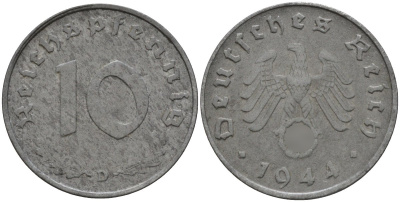 Германия 10 рейхспфеннигов 1944 D KM 101, J.371 цинк 4151-321
