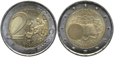 Люксембург 2 евро 2007 50 лет подписания Римского договора KM 94 биметалл UNC 117-627