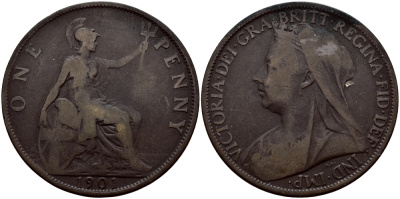Великобритания 1 пенни 1901 Виктория (1837-1901) KM 790, Spink 3961 бронза 83-1142