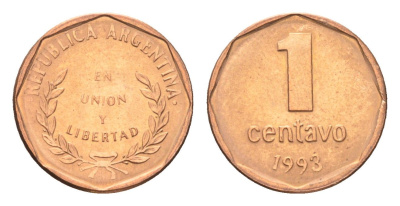 Аргентина 1 сентаво 1993 KM 113a бронза UNC 4664-214