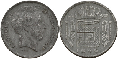 Бельгия 5 франков 1946 DES BELGES, Леопольд III (1934-1947) KM 130 цинк 4161-953
