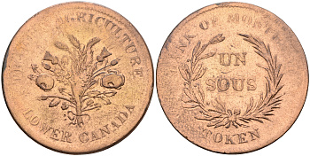 Канада 1 су ND Lower Canada, токен KM TN2 медь    4599-531