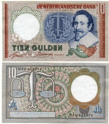 НИДЕРЛАНДЫ 10 ГУЛЬДЕНОВ 1953 АМСТЕРДАМ, 23 МАРТА 1953, ГУГО ГРОЦИЙ Pick 85 бумага 7116-4-2