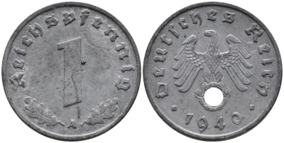 ГЕРМАНИЯ 1 РЕЙХСПФЕННИГ 1940 A KM 97, J.369 цинк 96-652
