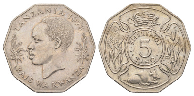 Танзания 5 шиллингов 1973 KM 6 медно-никель 51-1335