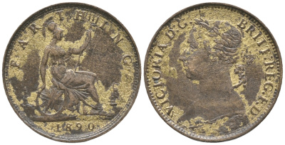 Великобритания 1 фартинг 1890 Виктория (1837-1901) KM 753, Spink 3958 бронза 100-1065