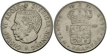 Швеция 1 крона 1971 Густав VI Адольф (1950-1973) KM 826a медно-никель 4167-847