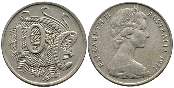 Австралия 10 центов 1971 Елизавета II (1952-), птица лирахвост KM 65 медно-никель 80-214